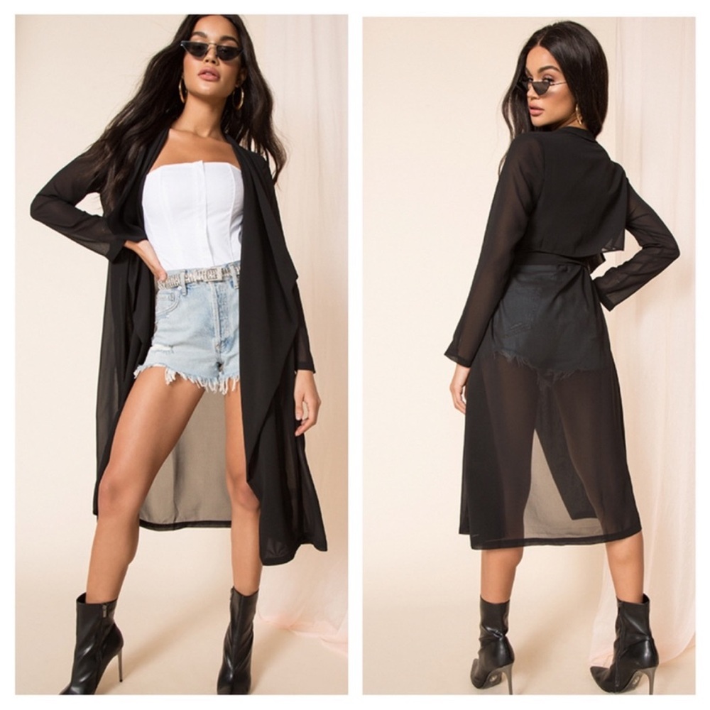 Chic Black Sheer Trench Coat